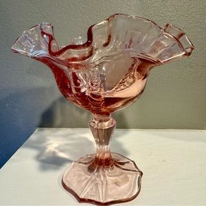 Vintage Fenton Colonial Pink Compote Candy Dish. Approx. 5.75”H x 4.75” top